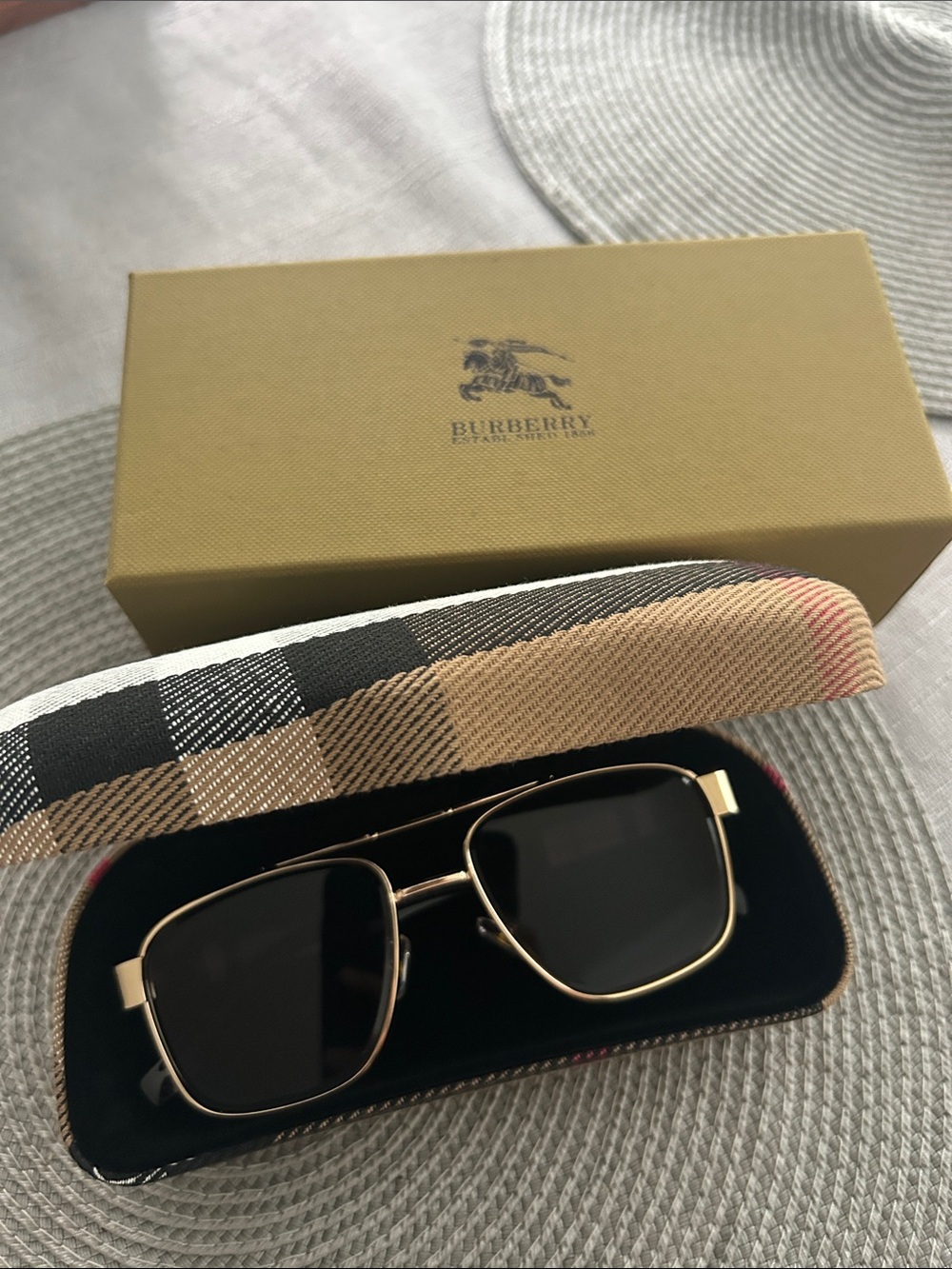 Burberry Gold Frame Sunglasses with Black Lenses
